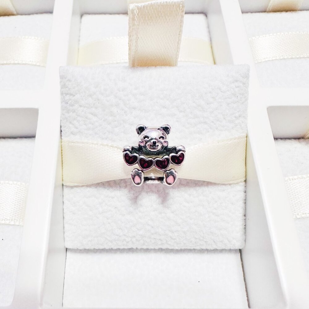 925 Sterling Silver Love Hearts Bear Charm Fits Pandora Charm Bracelets